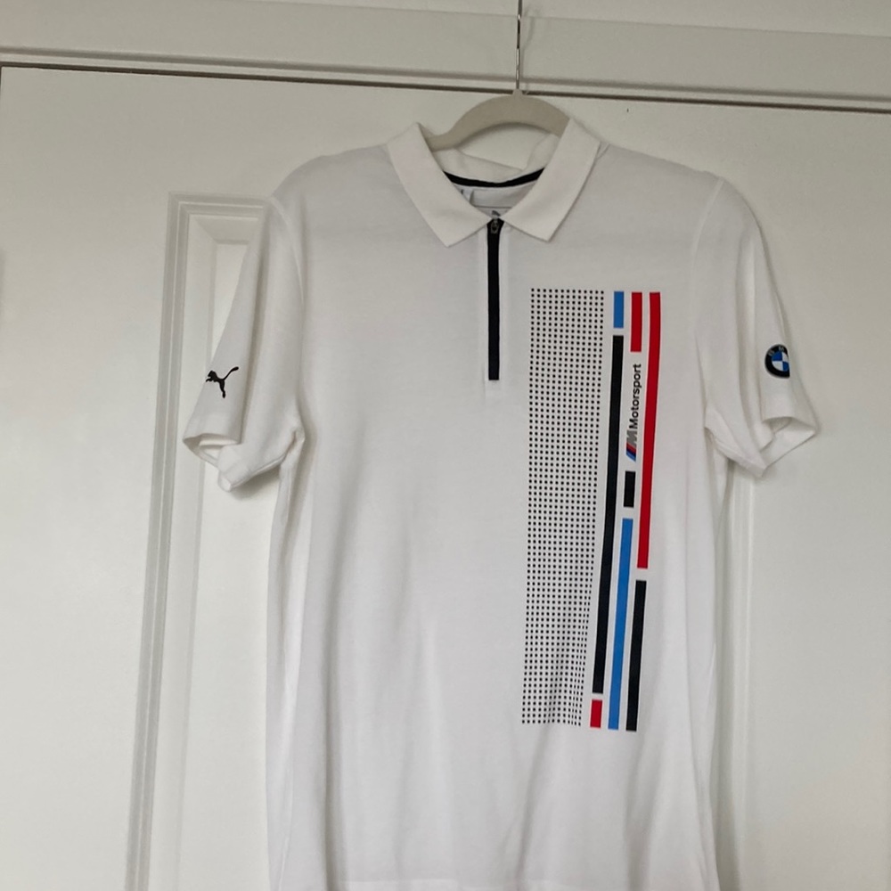 Puma White Polo Shirt with Quarter-Zip BMW Motorsport